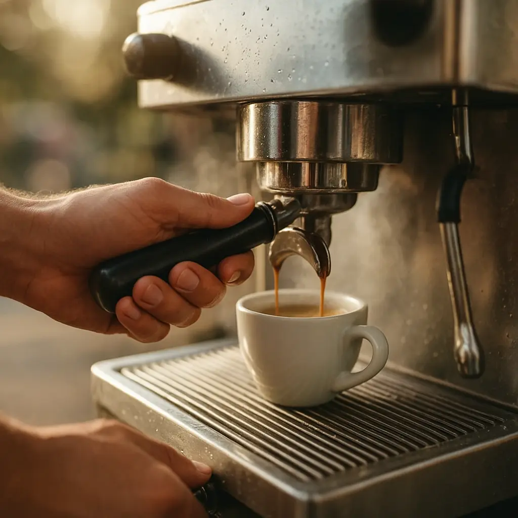 Espresso Zubereitung an mobiler Kaffeestation